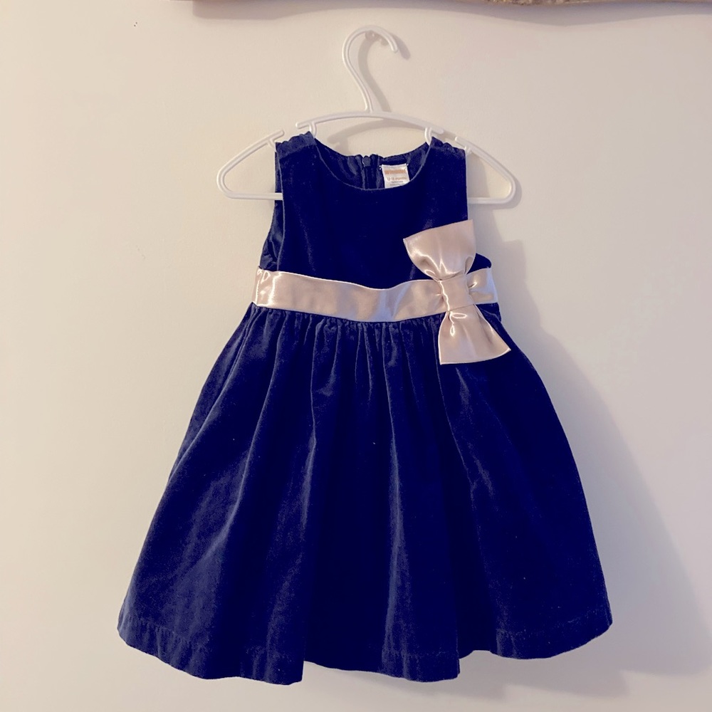 Gymboree Navy Blue Party Dress with Big Gold Bow Fancy Dress Size 12-18 Months